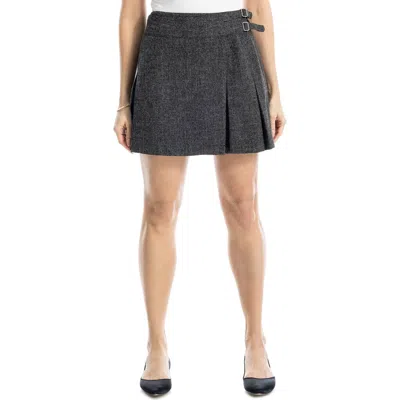 Max Studio Buckle Pleated Wrap Miniskirt In Black Melange