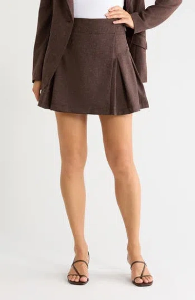 Max Studio Buckle Wrap Pleated Miniskirt In Brown Melange