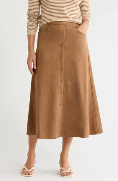 Max Studio Button Front Faux Suede Maxi Skirt In Vicuna