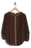 Max Studio Button Front Top In Brown