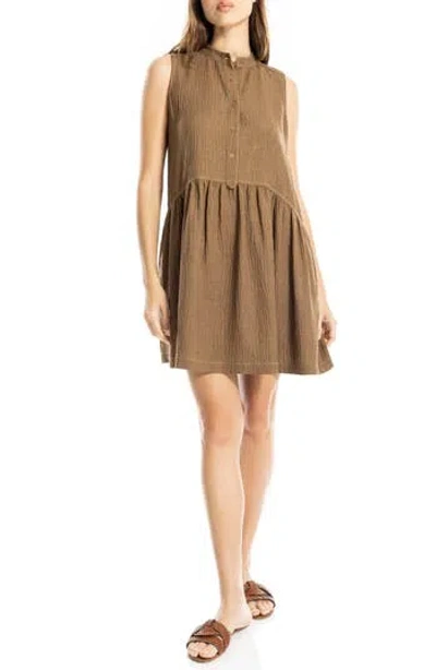 Max Studio Button Placket Minidress In Brown