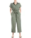 Max Studio Button Top Collared Jumpsuit In Green