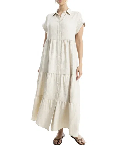 Max Studio Button-front Tiered Maxi Shirt Dress In Neutral