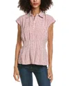Max Studio Cap Sleeve Collared Shirt In Red