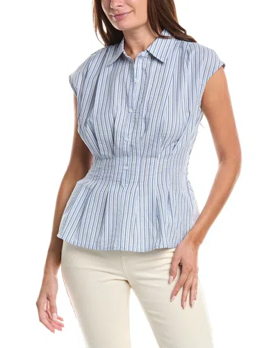 Max Studio Cap Sleeve Collared Shirt In Blue