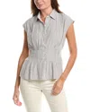 Max Studio Cap Sleeve Collared Shirt In Blue