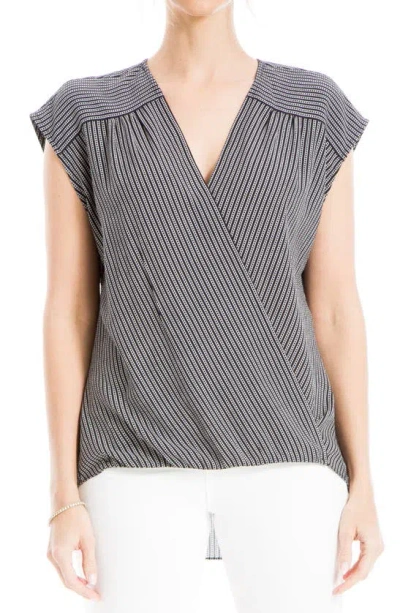 Max Studio Cap Sleeve High-low Blouse In Black/ Ivory Polka Stripe