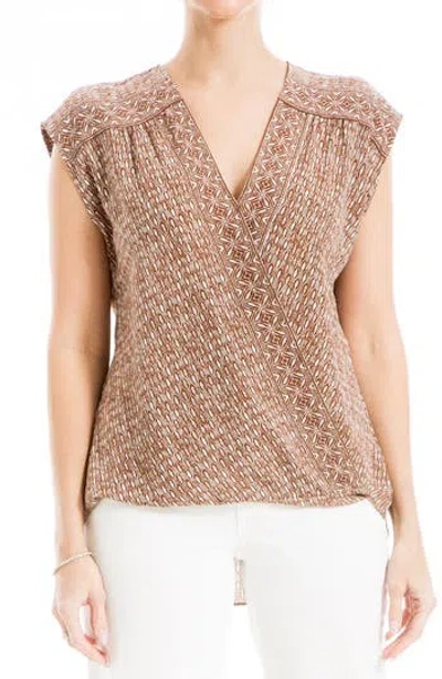 Max Studio Cap Sleeve High-low Blouse In Chestnut/cream