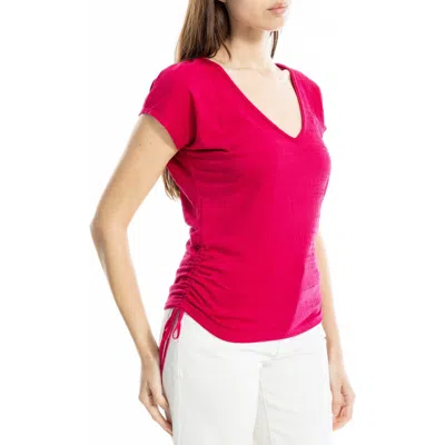 Max Studio Cap Sleeve Ruched Crinkled Knit Top