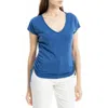 Max Studio Cap Sleeve Ruched Crinkled Knit Top