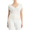 Max Studio Cap Sleeve Ruched Crinkled Knit Top