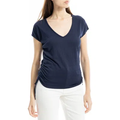 Max Studio Cap Sleeve Ruched Crinkled Knit Top