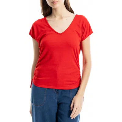 Max Studio Cap Sleeve Ruched Crinkled Knit Top