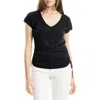 Max Studio Cap Sleeve Ruched Crinkled Knit Top