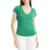 Max Studio Cap Sleeve Ruched Crinkled Knit Top In Green