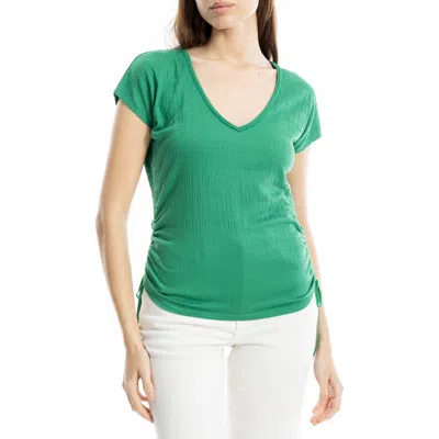 Max Studio Cap Sleeve Ruched Crinkled Knit Top In Green
