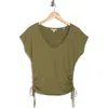 Max Studio Side Ruched Short Sleeve V-neck Sweater In Multi