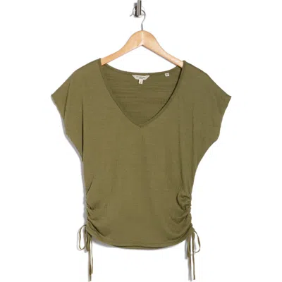 Max Studio Cap Sleeve Ruched Crinkled Knit Top In Green