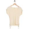 Max Studio Cap Sleeve Ruched Crinkled Knit Top In White