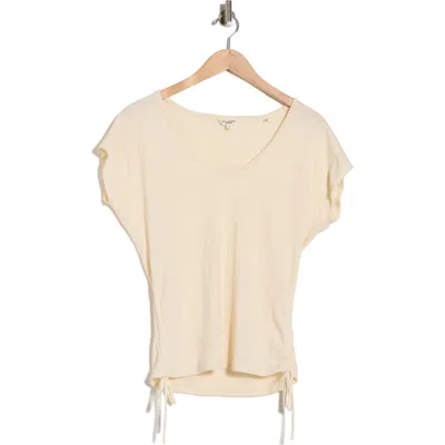 Max Studio Cap Sleeve Ruched Crinkled Knit Top In White