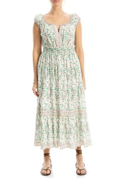 Max Studio Cap Sleeve Tiered Midi Dress In Green
