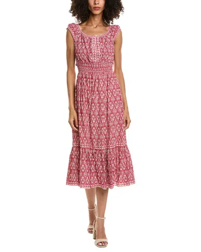 Max Studio Cap Sleeve Tiered Midi Dress In Red