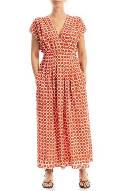 Max Studio Cap Sleeve Tucked Waist Maxi Dress In Orange