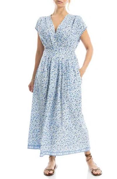 Max Studio Cap Sleeve Tucked Waist Maxi Dress In Blue