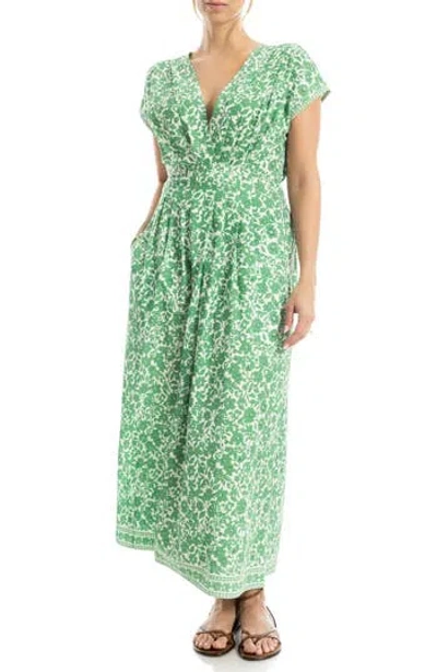 Max Studio Cap Sleeve Tucked Waist Maxi Dress In Green