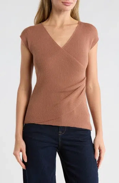Max Studio Cap Sleeve Wrap Sweater In Gold