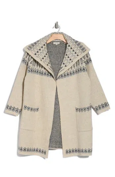 Max Studio Casscade Longline Sweater Coat In Cream Beige/grey