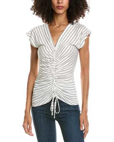 Max Studio Center Cinched Short Sleeve Top In White