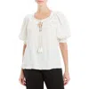 Max Studio Chennel Tassel Elbow-length Sleeve Top In Cream