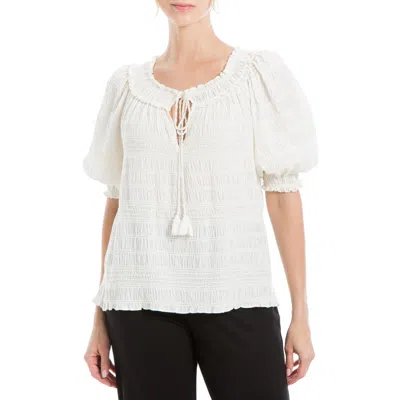 Max Studio Chennel Tassel Elbow-length Sleeve Top In Cream