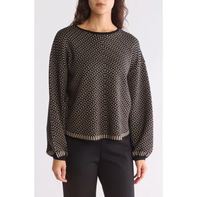 Max Studio Chevron Crewneck Sweater In Black/taupe