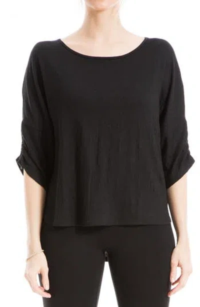 Max Studio Cinched Sleeve Textured T-shirt In Black-black