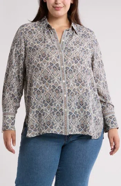 Max Studio Circle Stripe Long Sleeve Button-up Shirt