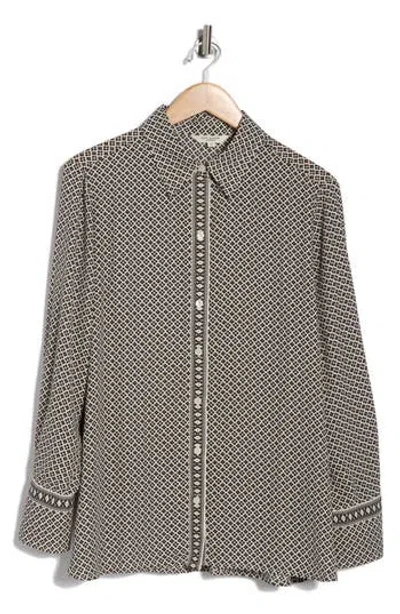 Max Studio Circle Stripe Long Sleeve Button-up Shirt In Gray