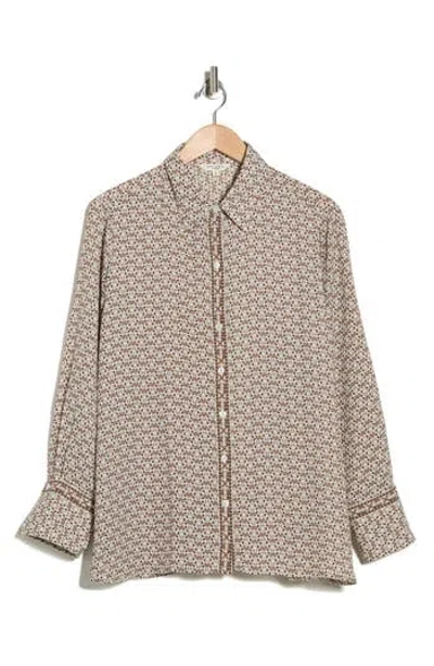 Max Studio Circle Stripe Long Sleeve Button-up Shirt In Brown