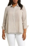 Max Studio Circle Stripe Long Sleeve Button-up Shirt In Beige/white