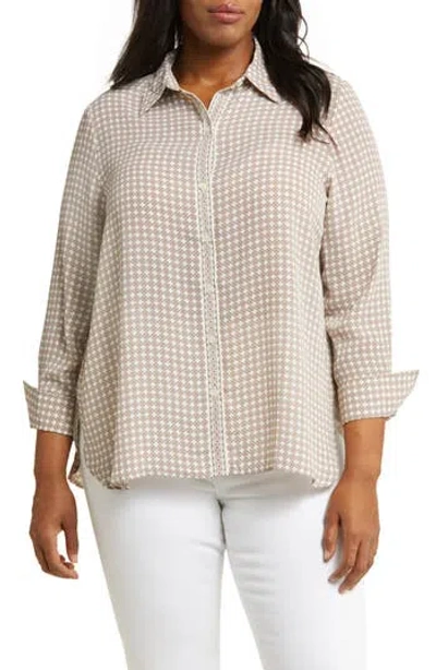 Max Studio Circle Stripe Long Sleeve Button-up Shirt In Beige/white