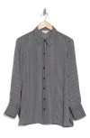 Max Studio Circle Stripe Long Sleeve Button-up Shirt In Black/cream Buckle Chain