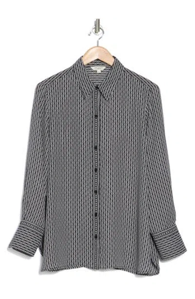 Max Studio Circle Stripe Long Sleeve Button-up Shirt In Black/cream Buckle Chain