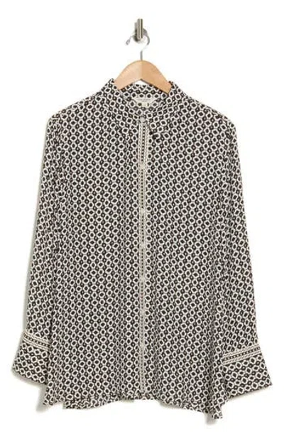 Max Studio Circle Stripe Long Sleeve Button-up Shirt In Black/cream Shamrock Streamer