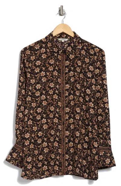 Max Studio Circle Stripe Long Sleeve Button-up Shirt In Black/vintage Floral