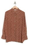 Max Studio Circle Stripe Long Sleeve Button-up Shirt In Chestnut/cream Ditsy Paisley