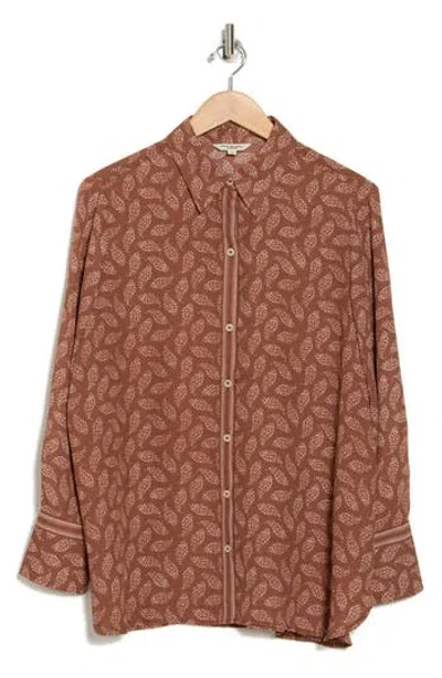 Max Studio Circle Stripe Long Sleeve Button-up Shirt In Chestnut/cream Ditsy Paisley