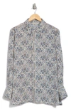 Max Studio Circle Stripe Long Sleeve Button-up Shirt In Cream/blue Paisley Swirls