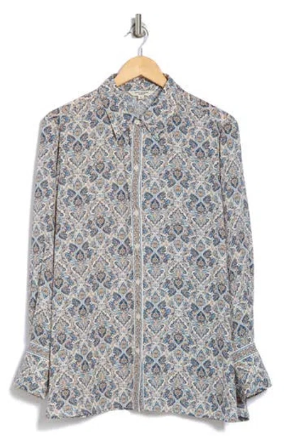 Max Studio Circle Stripe Long Sleeve Button-up Shirt In Cream/blue Paisley Swirls