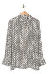 Max Studio Circle Stripe Long Sleeve Button-up Shirt In Ivory/black Chain Rings